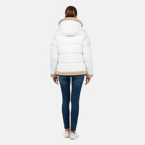  Hanton International White and Khaki Sherpa Trim Puffer Jacket - M