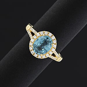 Certified Iliana AAAA Cambodian Blue Zircon, Diamond Ring in 18K Yellow Gold 3.05 ctw (Size 10.0)
