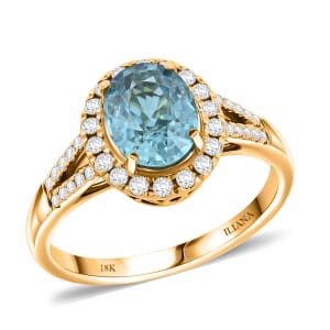 Iliana AAAA Cambodian Blue Zircon and G-H SI Diamond 3.05 ctw Ring in 18K Yellow Gold (Size 8.0) 5.10 Grams