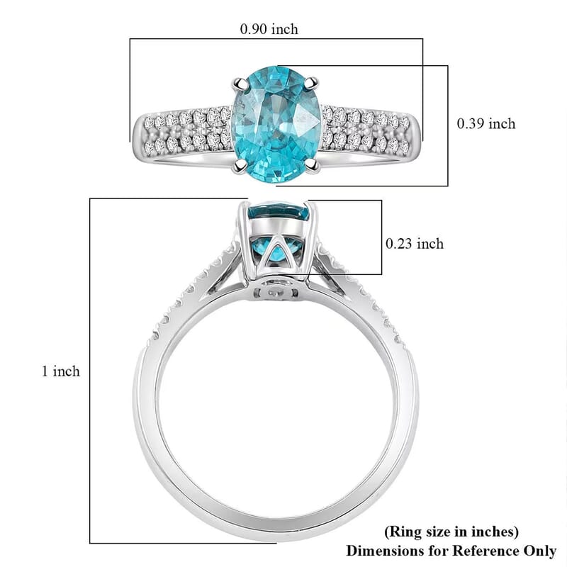 Certified Luxoro AAA Cambodian Blue Zircon, Diamond Ring in 14K White Gold 2.10 ctw (Size 10.0)