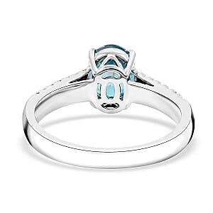Certified Luxoro AAA Cambodian Blue Zircon, Diamond Ring in 14K White Gold 2.10 ctw (Size 5.0)