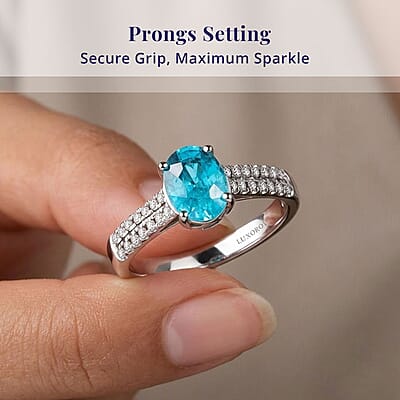 Certified Luxoro AAA Cambodian Blue Zircon, Diamond Ring in 14K White Gold 2.10 ctw (Size 5.0)