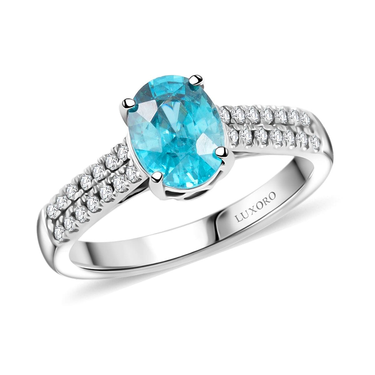 Luxoro AAA Cambodian Blue Zircon and G-H I2 Diamond 2.10 ctw Ring in 14K White Gold (Size 6.0) image number 0