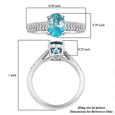 Certified and Appraised Luxoro AAA Cambodian Blue Zircon and Diamond 2.10 ctw  Ring in 14K White Gold (Size 6.0)