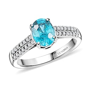 Certified Luxoro AAA Cambodian Blue Zircon, Diamond Ring in 14K White Gold 2.10 ctw (Size 6.5)