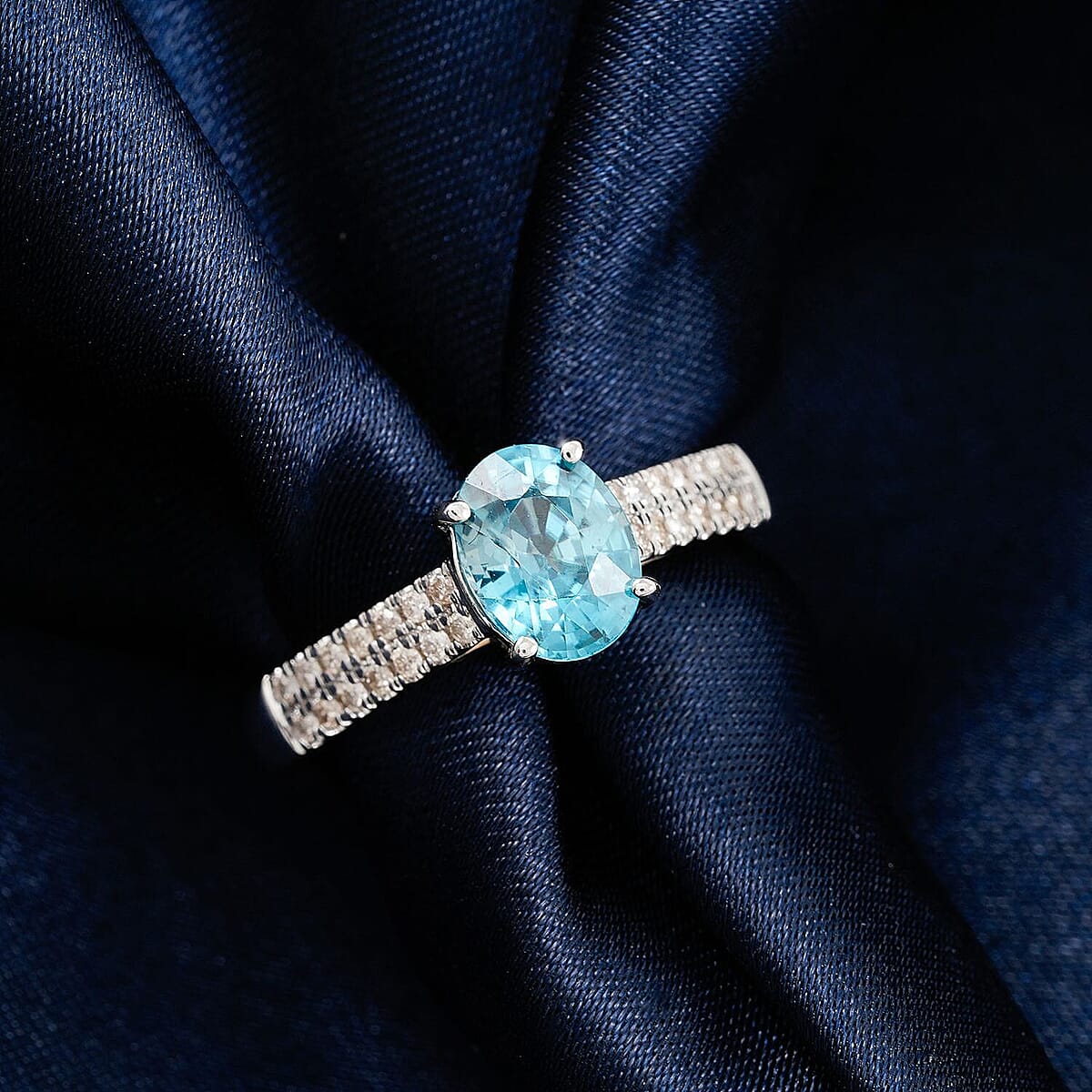 Certified Luxoro AAA Cambodian Blue Zircon, Diamond Ring in 14K White Gold 2.10 ctw (Size 6.5) image number 1