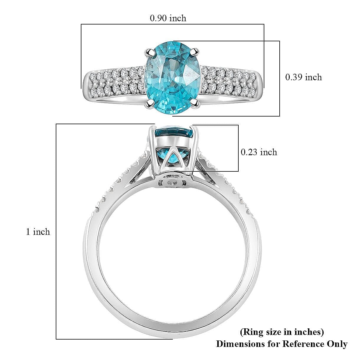 Certified Luxoro AAA Cambodian Blue Zircon, Diamond Ring in 14K White Gold 2.10 ctw (Size 6.5) image number 5