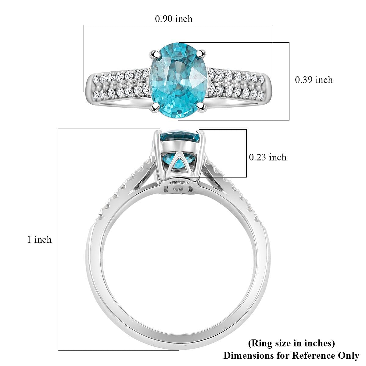 Certified & Appraised Luxoro AAA Cambodian Blue Zircon and G-H I2 Diamond 2.10 ctw Ring in 14K White Gold (Size 7.0) image number 5