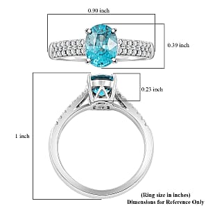 Certified Luxoro AAA Cambodian Blue Zircon, Diamond Ring in 14K White Gold 2.10 ctw (Size 8.5)