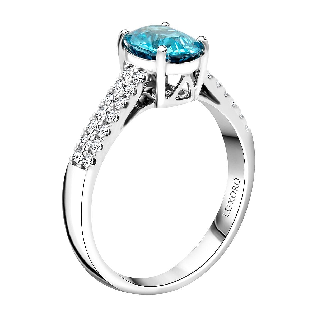 Certified Luxoro AAA Cambodian Blue Zircon, Diamond Ring in 14K White Gold 2.10 ctw (Size 9.0) image number 3