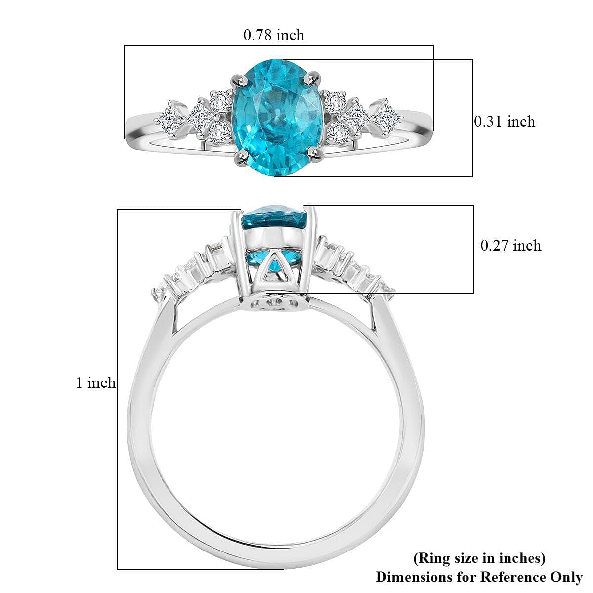 Luxoro AAA Cambodian Blue Zircon and G-H I2 Diamond 2.00 ctw Ring in 14K White Gold (Size 5.0) image number 5