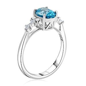 Luxoro AAA Cambodian Blue Zircon and G-H I2 Diamond 2.00 ctw Ring in 14K White Gold (Size 5.5)