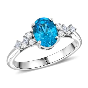 Luxoro AAA Cambodian Blue Zircon and G-H I2 Diamond 2.00 ctw Ring in 14K White Gold (Size 6.0)