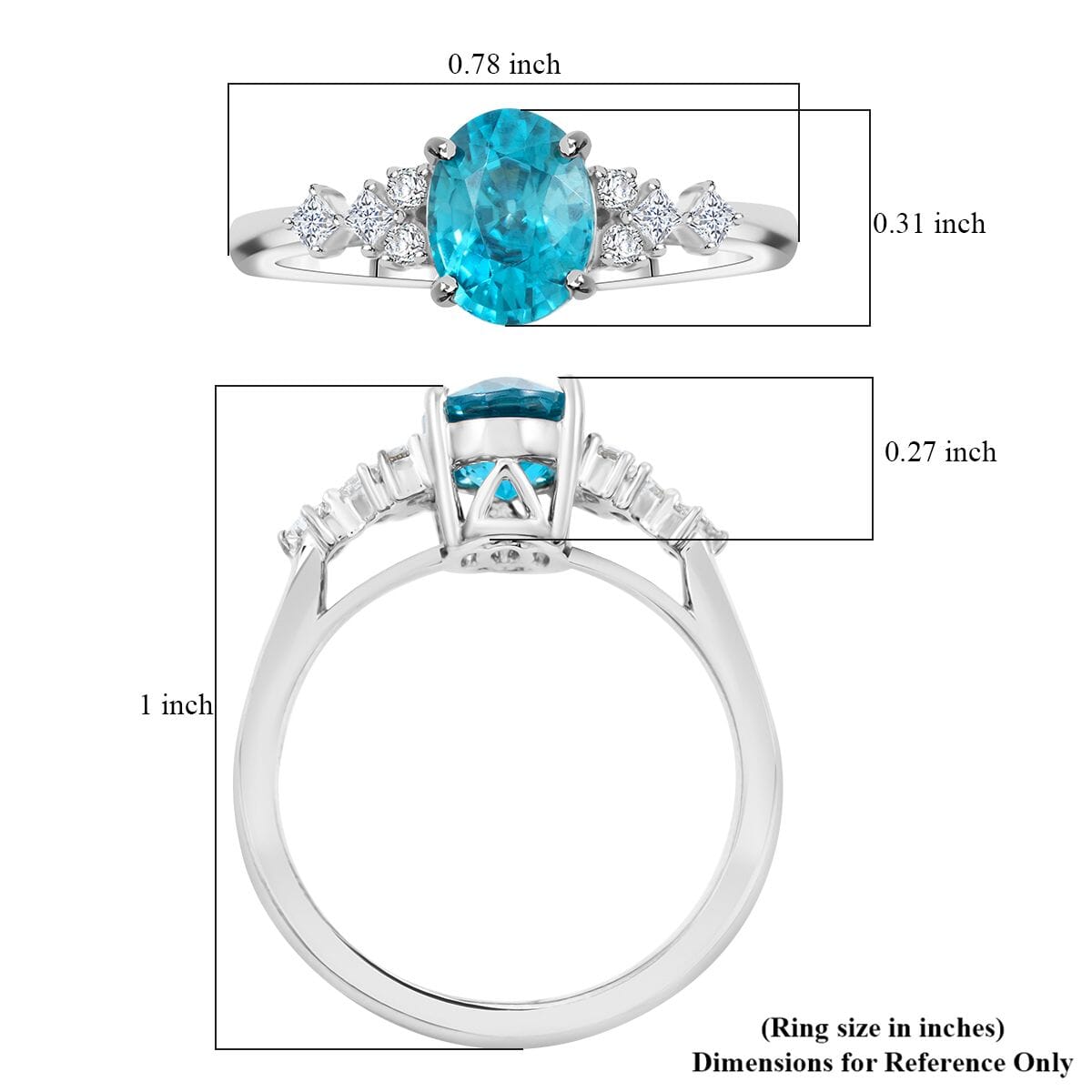 Luxoro AAA Cambodian Blue Zircon and G-H I2 Diamond 2.00 ctw Ring in 14K White Gold (Size 6.0) image number 5