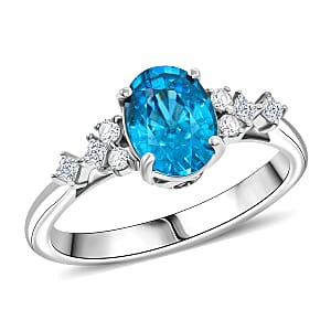 Certified & Appraised Luxoro AAA Cambodian Blue Zircon and G-H I2 Diamond 2.00 ctw Ring in 14K White Gold (Size 7.5)