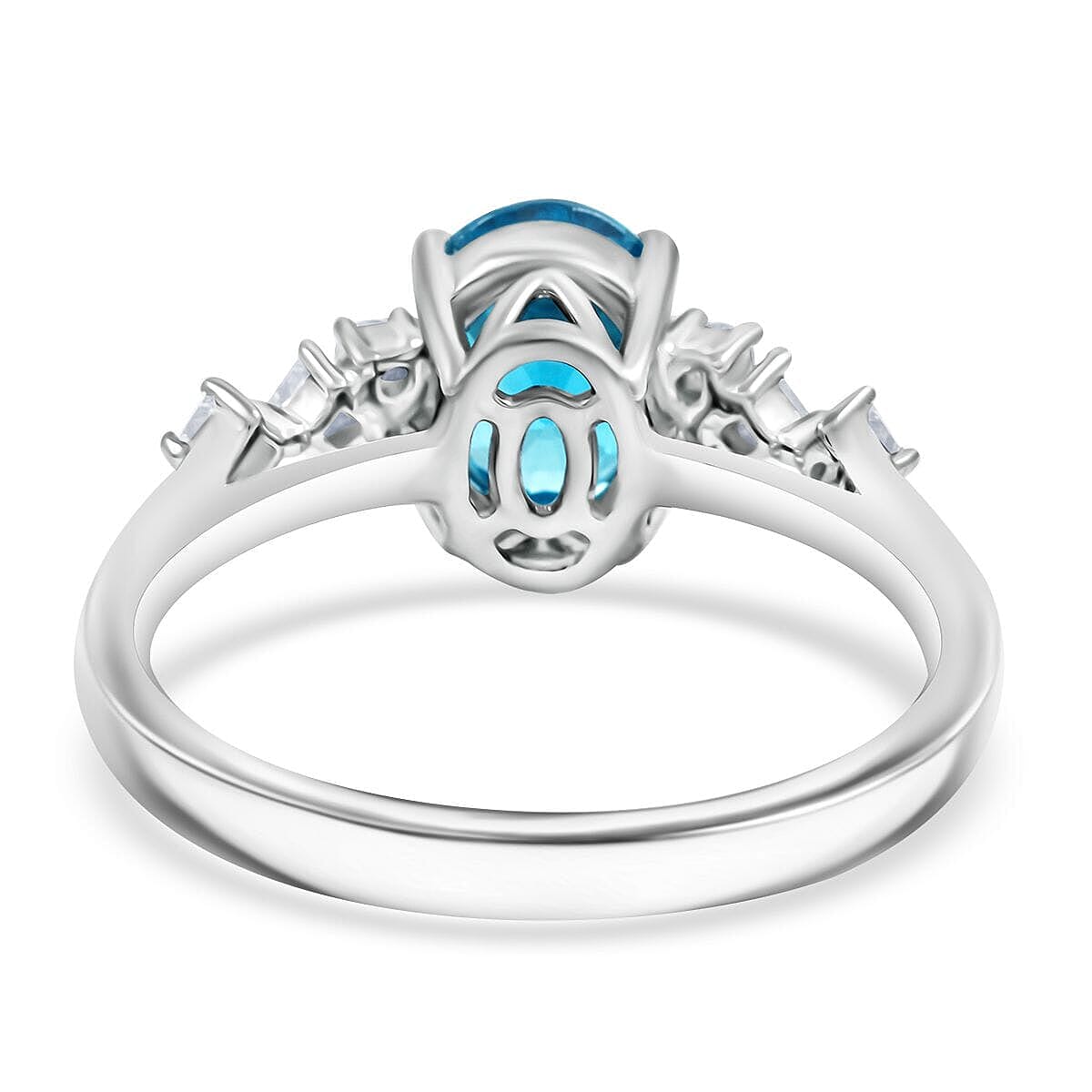 Certified & Appraised Luxoro AAA Cambodian Blue Zircon and G-H I2 Diamond 2.00 ctw Ring in 14K White Gold (Size 7.5) image number 4