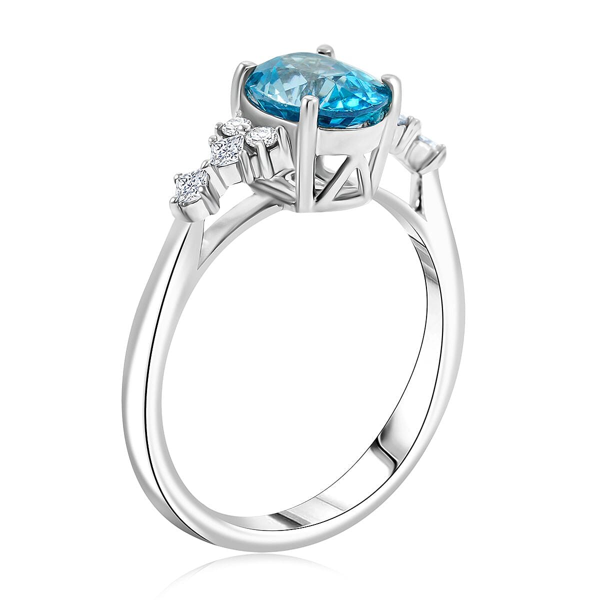 Certified & Appraised Luxoro AAA Cambodian Blue Zircon and G-H I2 Diamond 2.00 ctw Ring in 14K White Gold (Size 9.0) image number 3