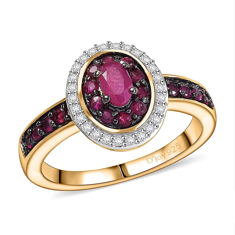 D'Joy Premium Montepuez Ruby and White Zircon 1.00 ctw Queen’s Whisper Ring in 18K Vermeil Yellow Gold Over Sterling Silver (Size 10.0) 