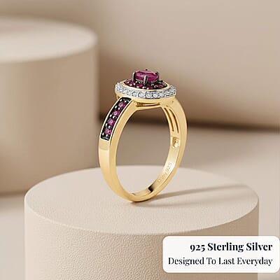 D'Joy Premium Montepuez Ruby and White Zircon 1.00 ctw Queen’s Whisper Ring in 18K Vermeil Yellow Gold Over Sterling Silver (Size 10.0) 