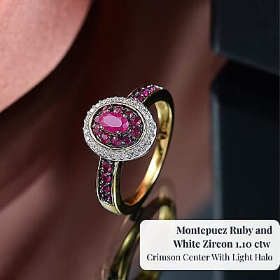 D'Joy Premium Montepuez Ruby and White Zircon 1.00 ctw Queen’s Whisper Ring in 18K Vermeil Yellow Gold Over Sterling Silver (Size 10.0) 