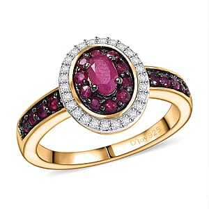 D'Joy Premium Montepuez Ruby and White Zircon 1.00 ctw Queen’s Whisper Ring in 18K Vermeil Yellow Gold Over Sterling Silver (Size 5.0) 