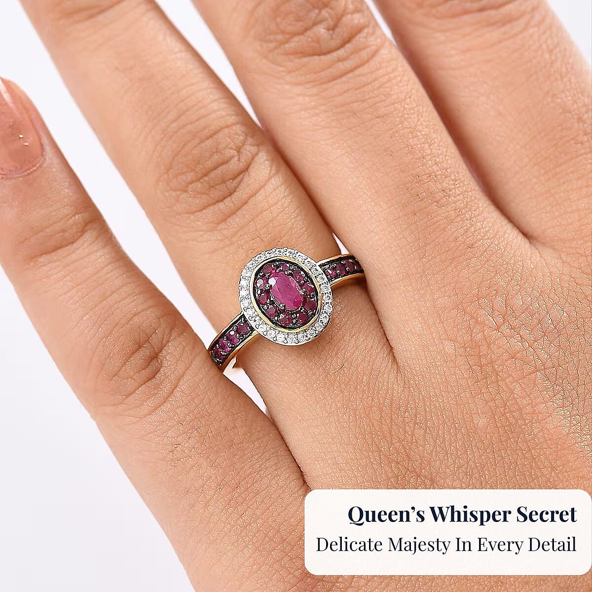 D'Joy Premium Montepuez Ruby and White Zircon 1.00 ctw Queen’s Whisper Ring in 18K Vermeil Yellow Gold Over Sterling Silver (Size 5.0)  image number 1