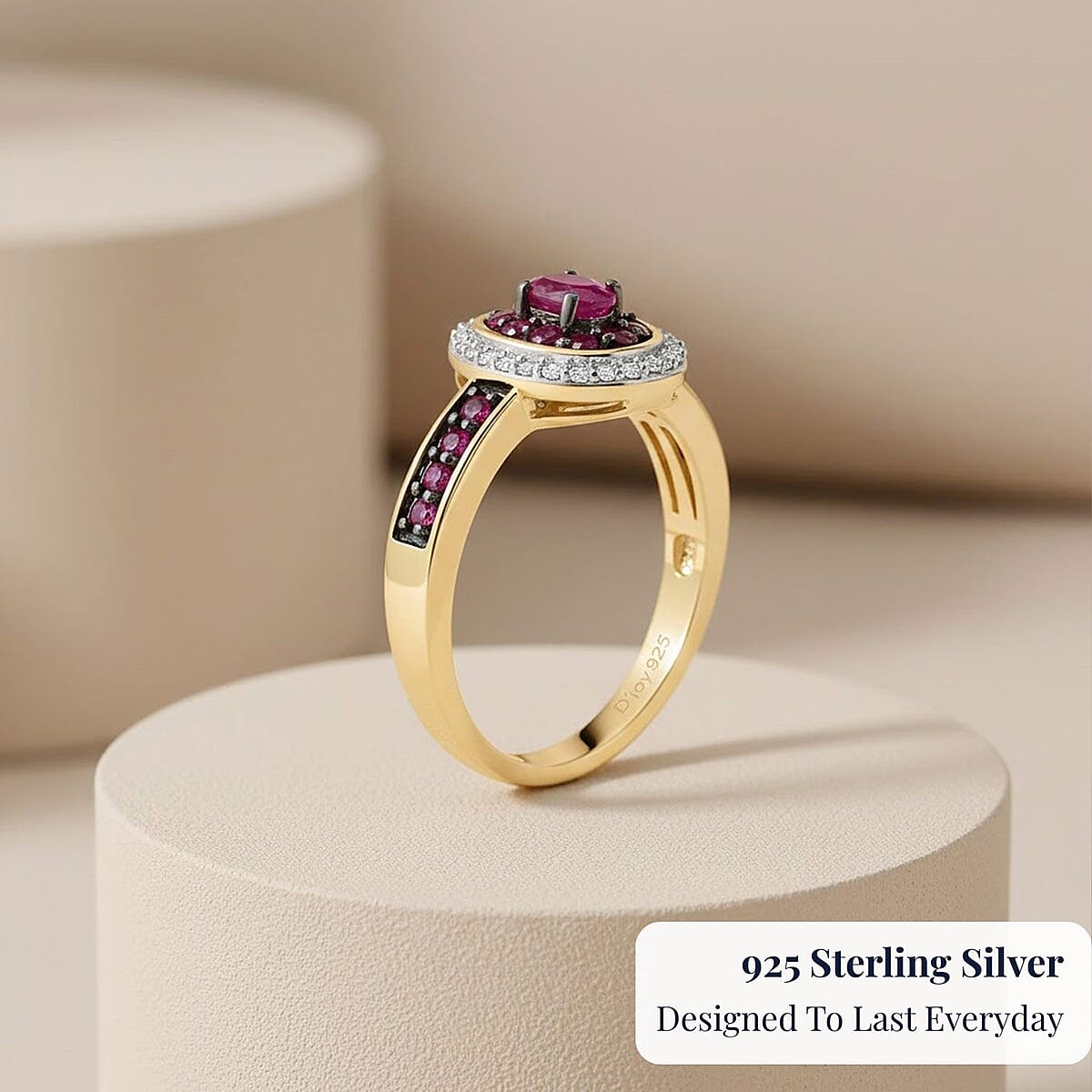 D'Joy Premium Montepuez Ruby and White Zircon 1.00 ctw Queen’s Whisper Ring in 18K Vermeil Yellow Gold Over Sterling Silver (Size 5.0)  image number 2