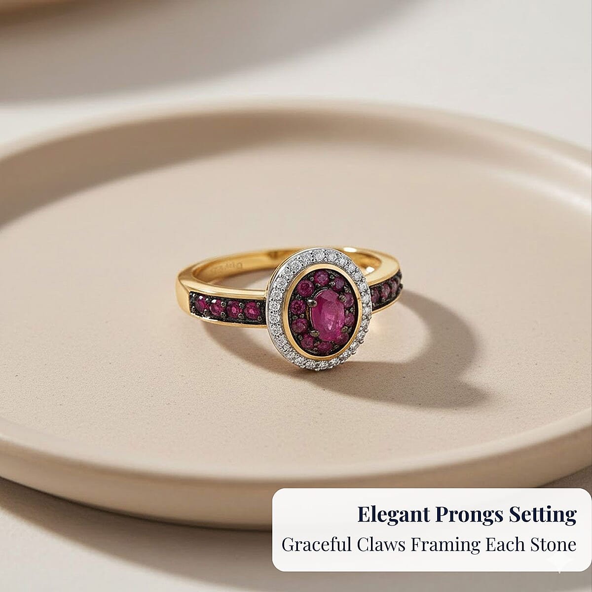 D'Joy Premium Montepuez Ruby and White Zircon 1.00 ctw Queen’s Whisper Ring in 18K Vermeil Yellow Gold Over Sterling Silver (Size 5.0)  image number 4