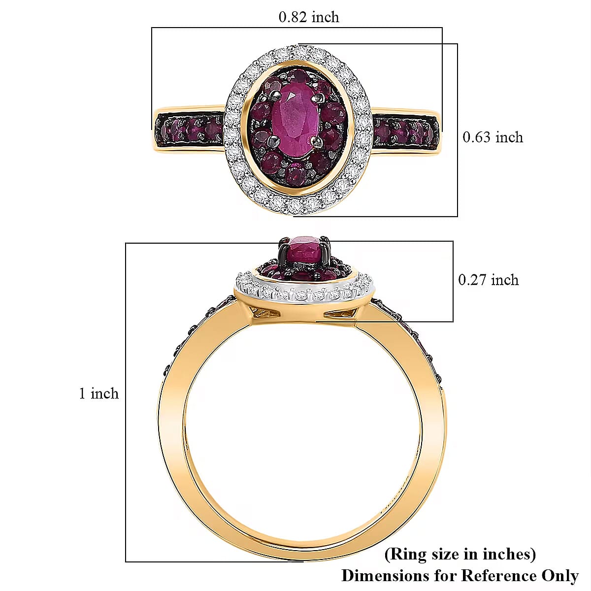D'Joy Premium Montepuez Ruby and White Zircon 1.00 ctw Queen’s Whisper Ring in 18K Vermeil Yellow Gold Over Sterling Silver (Size 5.0)  image number 6