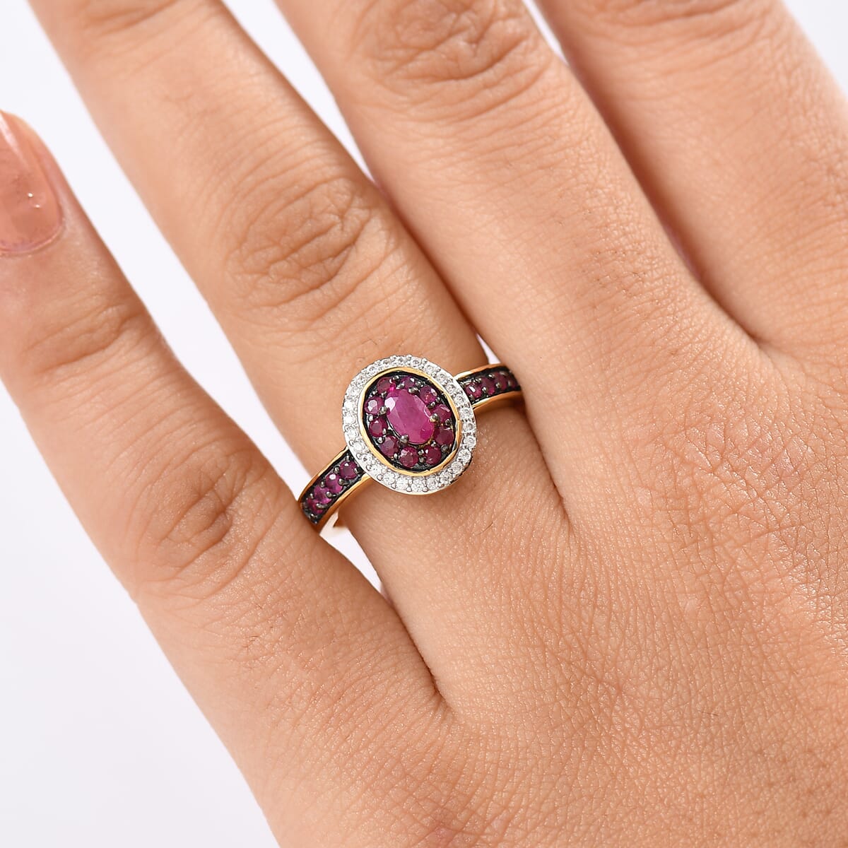 D’Joy Mozambique Ruby and White Zircon 1.10 ctw Queen’s Whisper Ring in 18K Vermeil Yellow Gold Over Sterling Silver (Size 7.0) image number 1