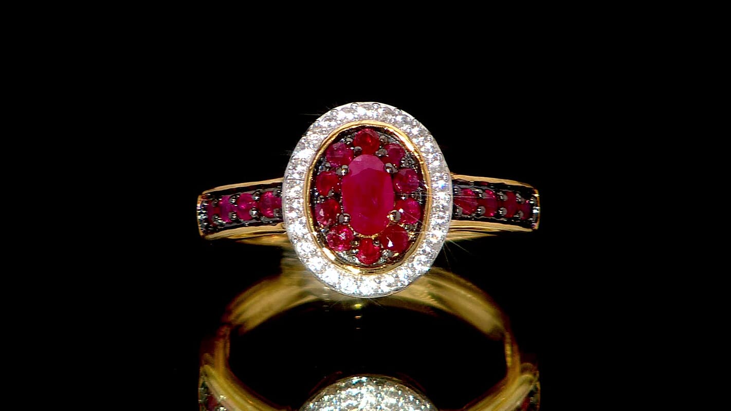 D'Joy Montepuez Ruby and White Zircon 1.10 ctw Queen’s Whisper Ring in 18K Vermeil Yellow Gold Over Sterling Silver