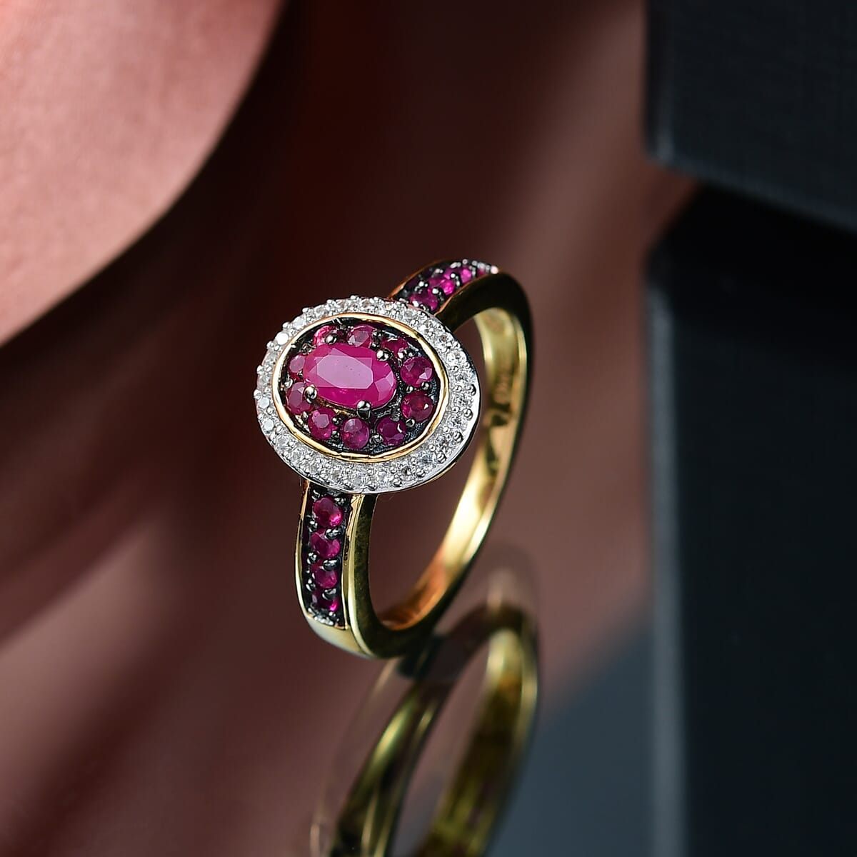 D’Joy Mozambique Ruby and White Zircon 1.10 ctw Queen’s Whisper Ring in 18K Vermeil Yellow Gold Over Sterling Silver (Size 7.0) image number 2