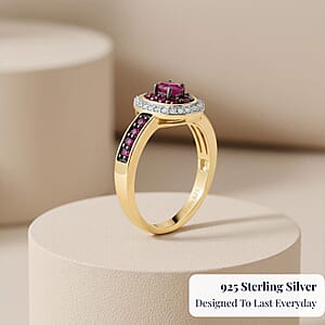 D'Joy Montepuez  Ruby and White Zircon 1.10 ctw Queen&rsquo;s Whisper Ring in 18K Vermeil Yellow Gold Over Sterling Silver (Size 7.0)