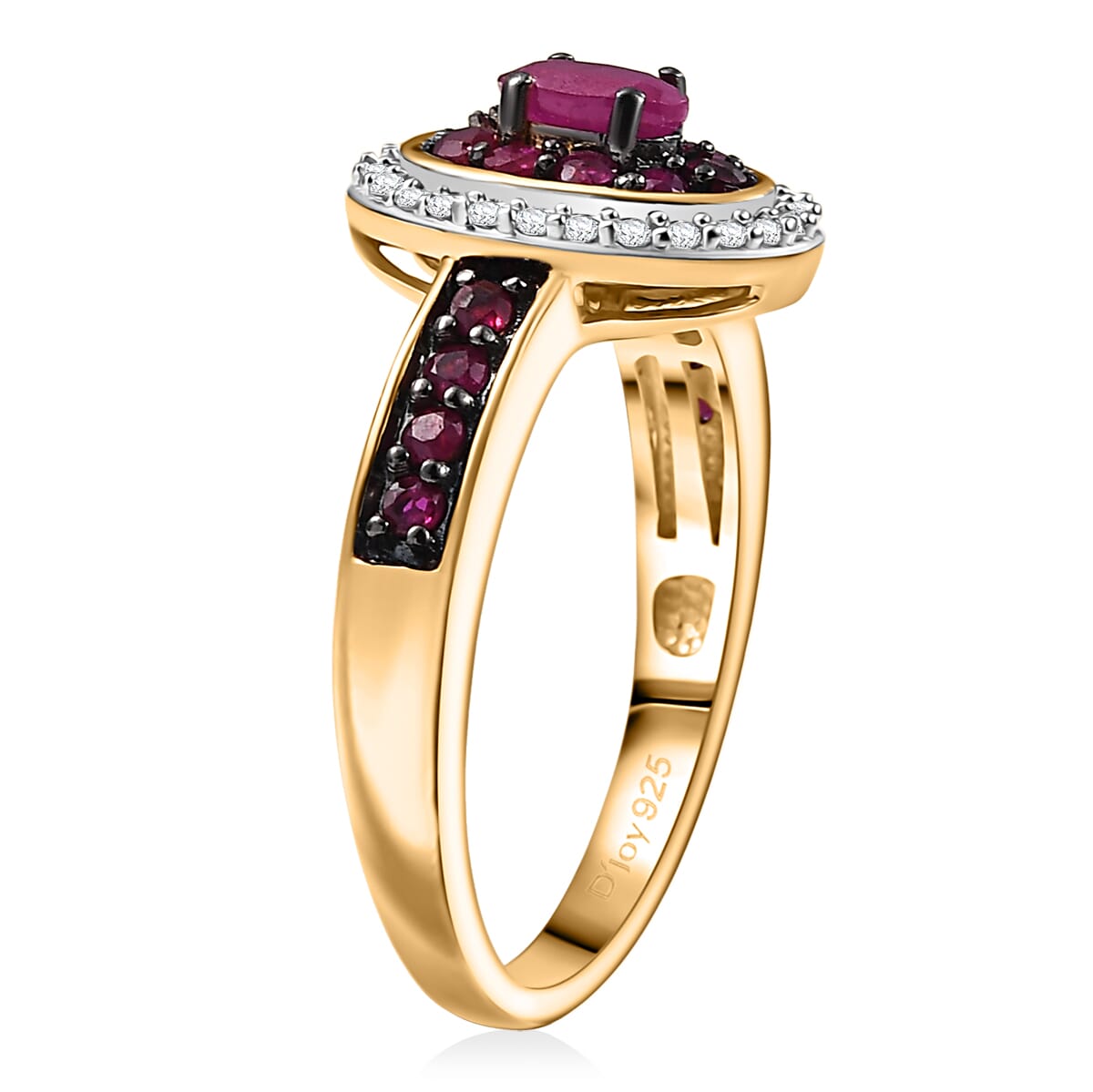 D’Joy Mozambique Ruby and White Zircon 1.10 ctw Queen’s Whisper Ring in 18K Vermeil Yellow Gold Over Sterling Silver (Size 7.0) image number 3
