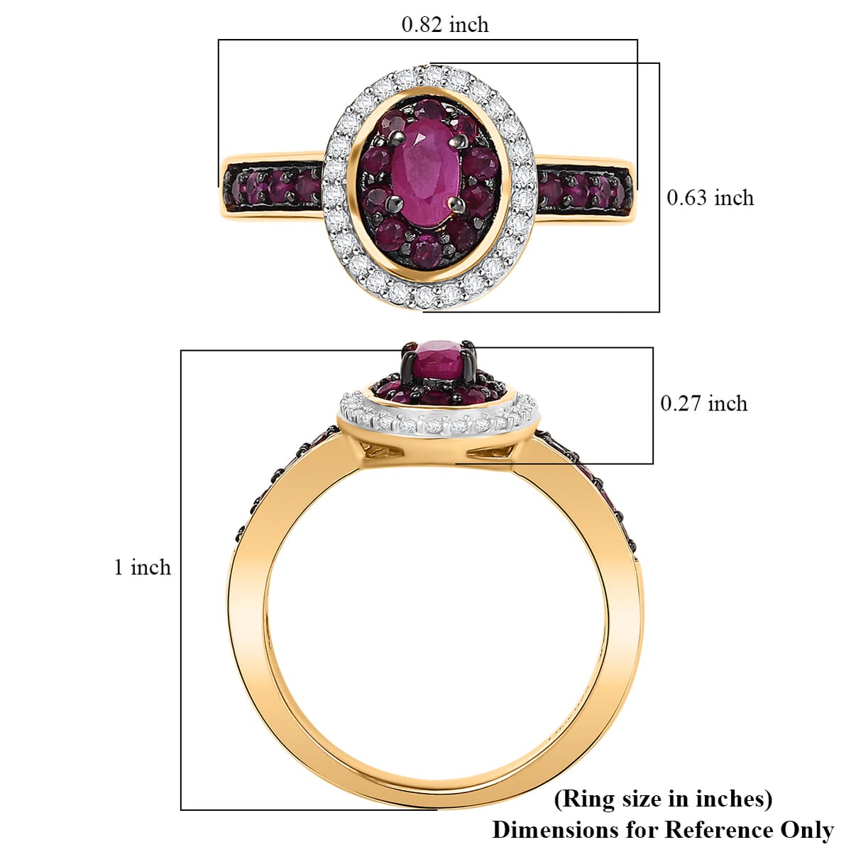 D’Joy Mozambique Ruby and White Zircon 1.10 ctw Queen’s Whisper Ring in 18K Vermeil Yellow Gold Over Sterling Silver (Size 7.0) image number 5
