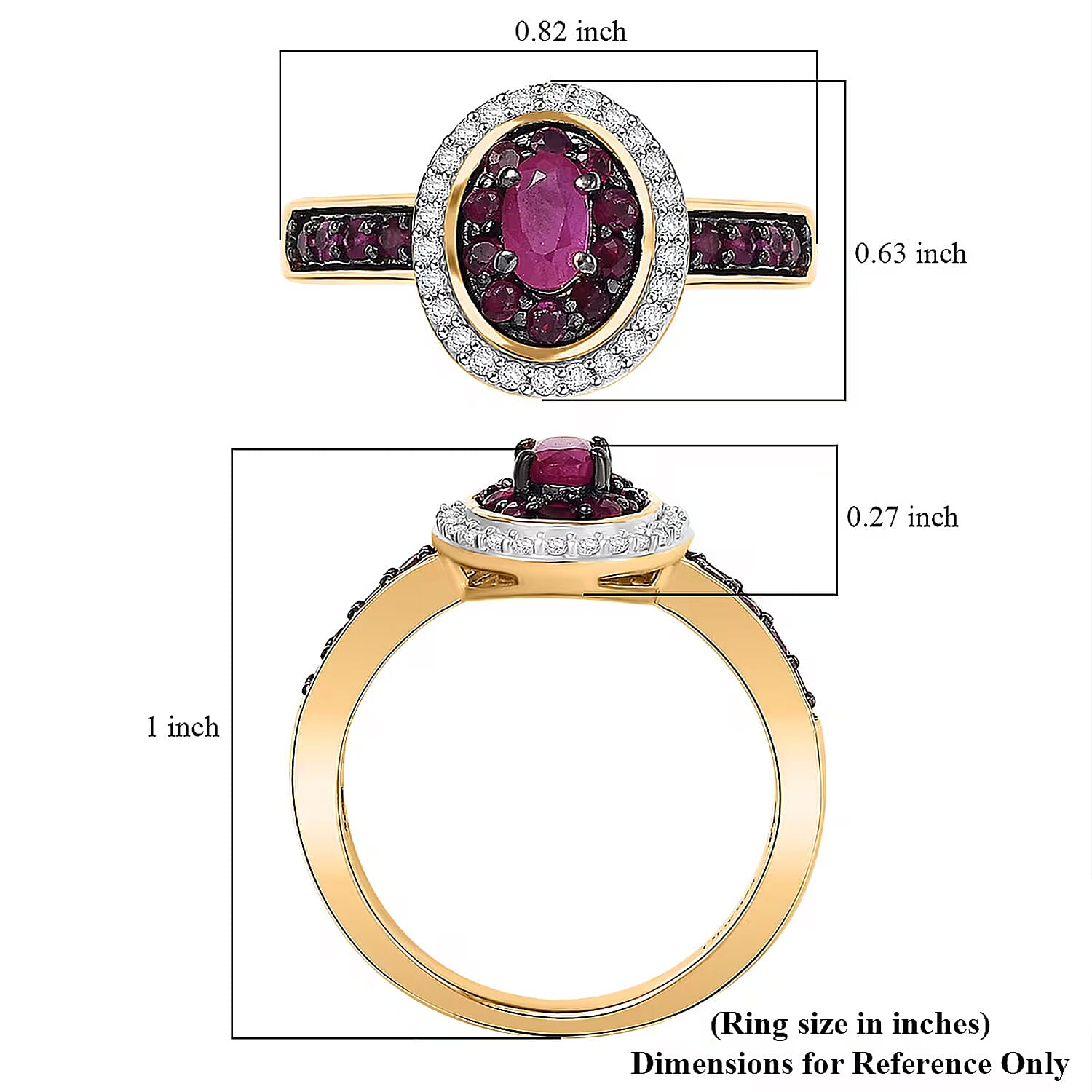 D'Joy Montepuez  Ruby and White Zircon 1.10 ctw Queen’s Whisper Ring in 18K Vermeil Yellow Gold Over Sterling Silver (Size 7.0)