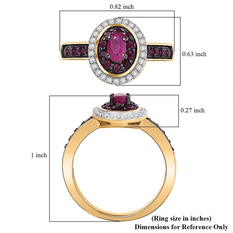 D'Joy Montepuez  Ruby and White Zircon 1.10 ctw Queen’s Whisper Ring in 18K Vermeil Yellow Gold Over Sterling Silver (Size 7.0)