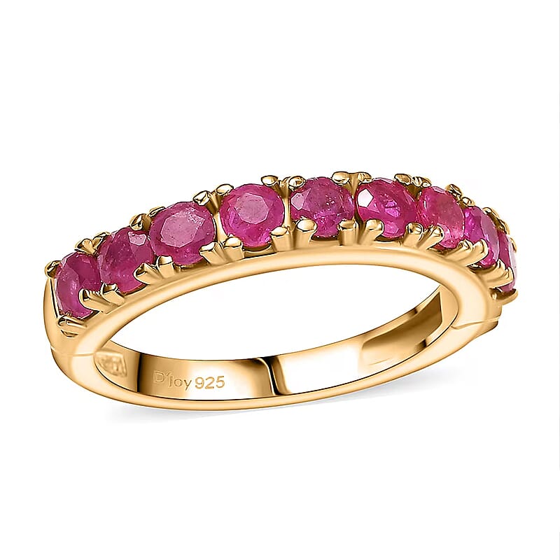 D'Joy Premium Montepuez Ruby 1.50 ctw Eternal Flame Ring in 18K Vermeil Yellow Gold Over Sterling Silver (Size 10.0) 