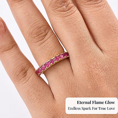 D'Joy Premium Montepuez Ruby 1.50 ctw Eternal Flame Ring in 18K Vermeil Yellow Gold Over Sterling Silver (Size 10.0) 
