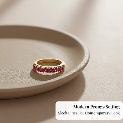 D'Joy Premium Montepuez Ruby 1.50 ctw Eternal Flame Ring in 18K Vermeil Yellow Gold Over Sterling Silver (Size 10.0) 