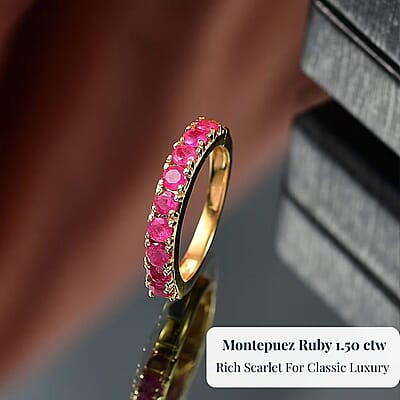 D'Joy Premium Montepuez Ruby 1.50 ctw Eternal Flame Ring in 18K Vermeil Yellow Gold Over Sterling Silver (Size 10.0) 