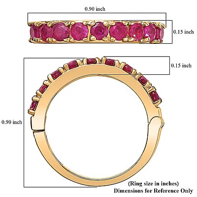 D'Joy Premium Montepuez Ruby 1.50 ctw Eternal Flame Ring in 18K Vermeil Yellow Gold Over Sterling Silver (Size 10.0) 