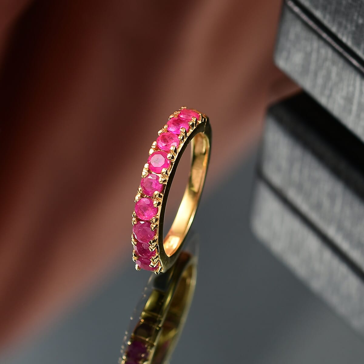 D’Joy Mozambique Ruby 1.50 ctw Eternal Flame Ring in 18K Vermeil Yellow Gold Over Sterling Silver (Size 7.0)  image number 1