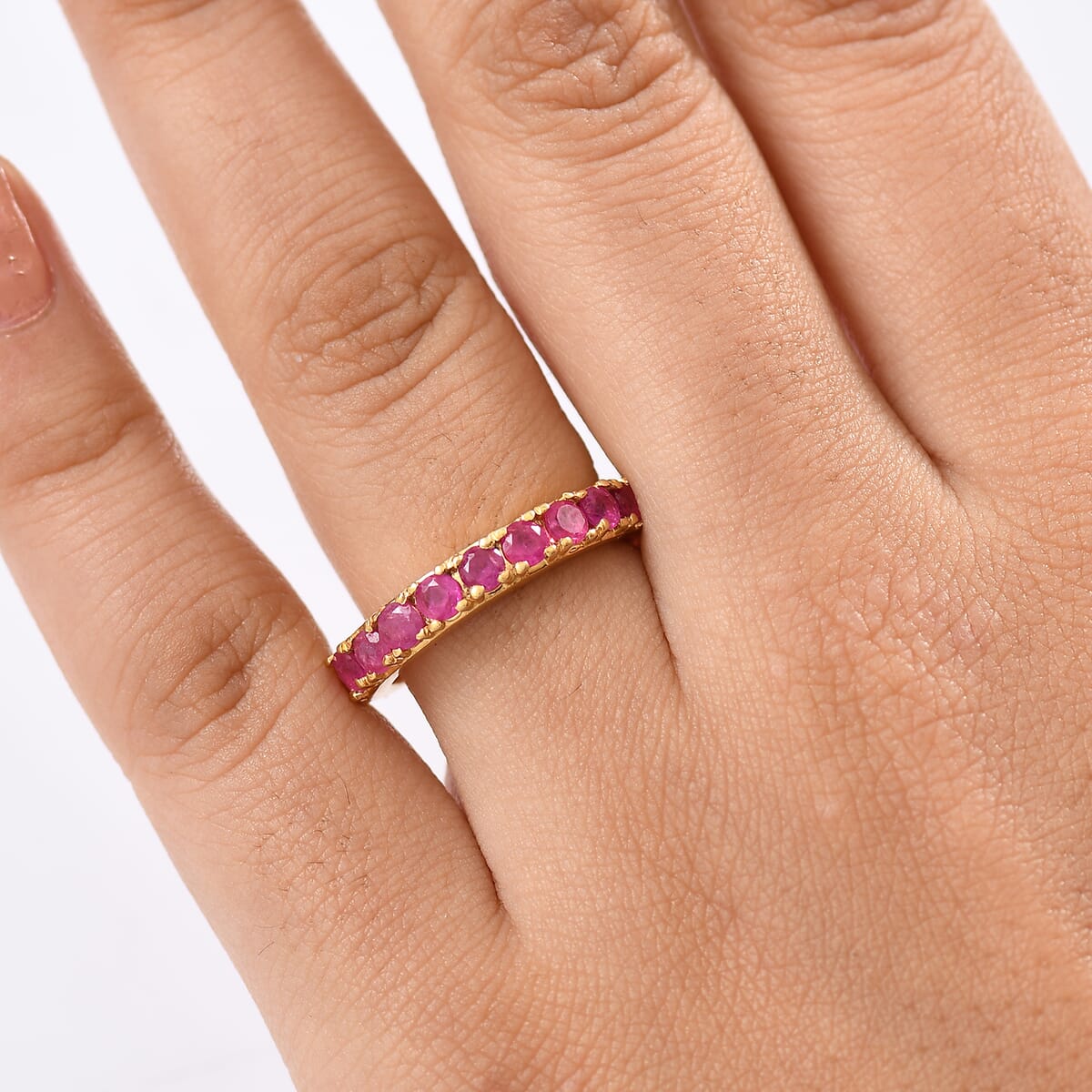 D’Joy Mozambique Ruby 1.50 ctw Eternal Flame Ring in 18K Vermeil Yellow Gold Over Sterling Silver (Size 7.0)  image number 2