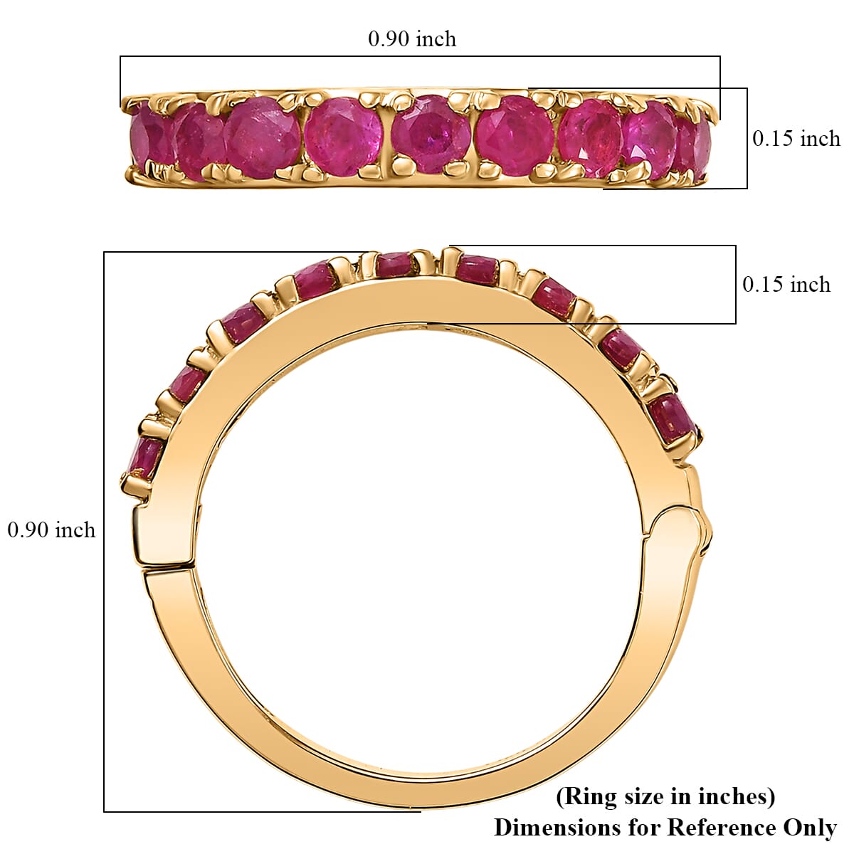 D’Joy Mozambique Ruby 1.50 ctw Eternal Flame Ring in 18K Vermeil Yellow Gold Over Sterling Silver (Size 7.0)  image number 5