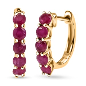 D’Joy Premium Mozambique Ruby 1.50 ctw Royal Mirage Hoop Earrings in 18K Vermeil Yellow Gold Over Sterling Silver 