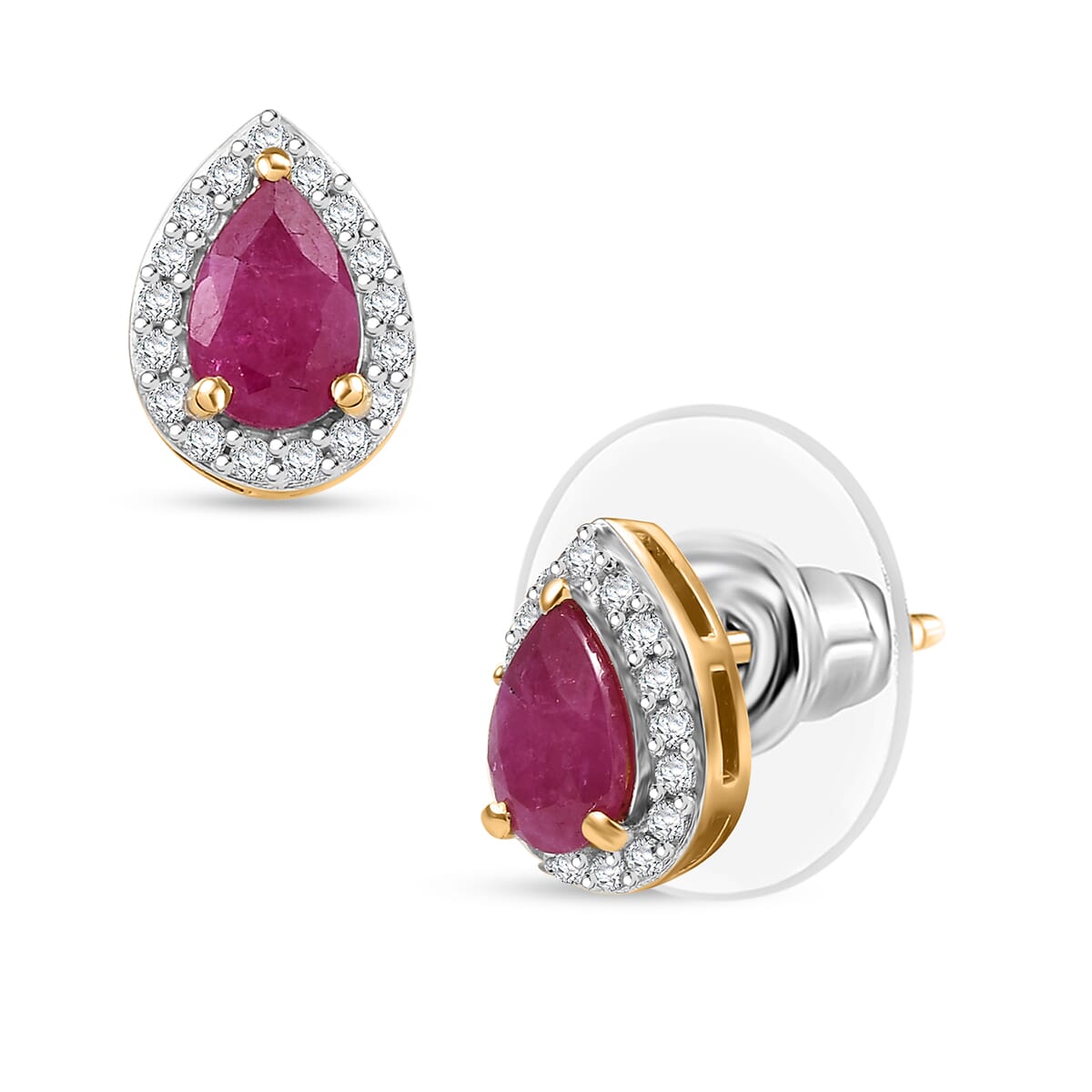 D’Joy Premium Mozambique Ruby and White Zircon 1.35 ctw Throne Petals Stud Earrings in 18K Vermeil Yellow Gold Over Sterling Silver image number 0