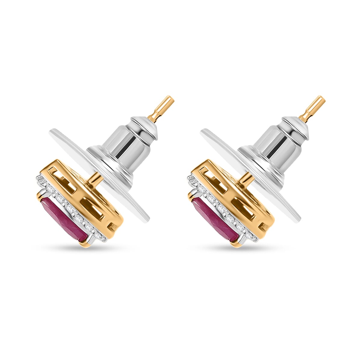 D’Joy Premium Mozambique Ruby and White Zircon 1.35 ctw Throne Petals Stud Earrings in 18K Vermeil Yellow Gold Over Sterling Silver image number 3