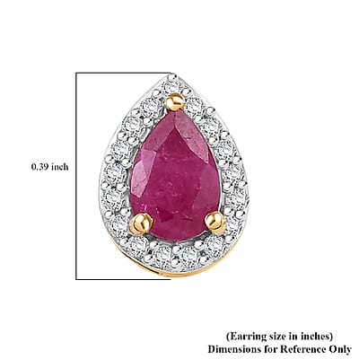 D'Joy Premium Montepuez Ruby and White Zircon 1.35 ctw Throne Petals Stud Earrings in 18K Vermeil Yellow Gold Over Sterling Silver