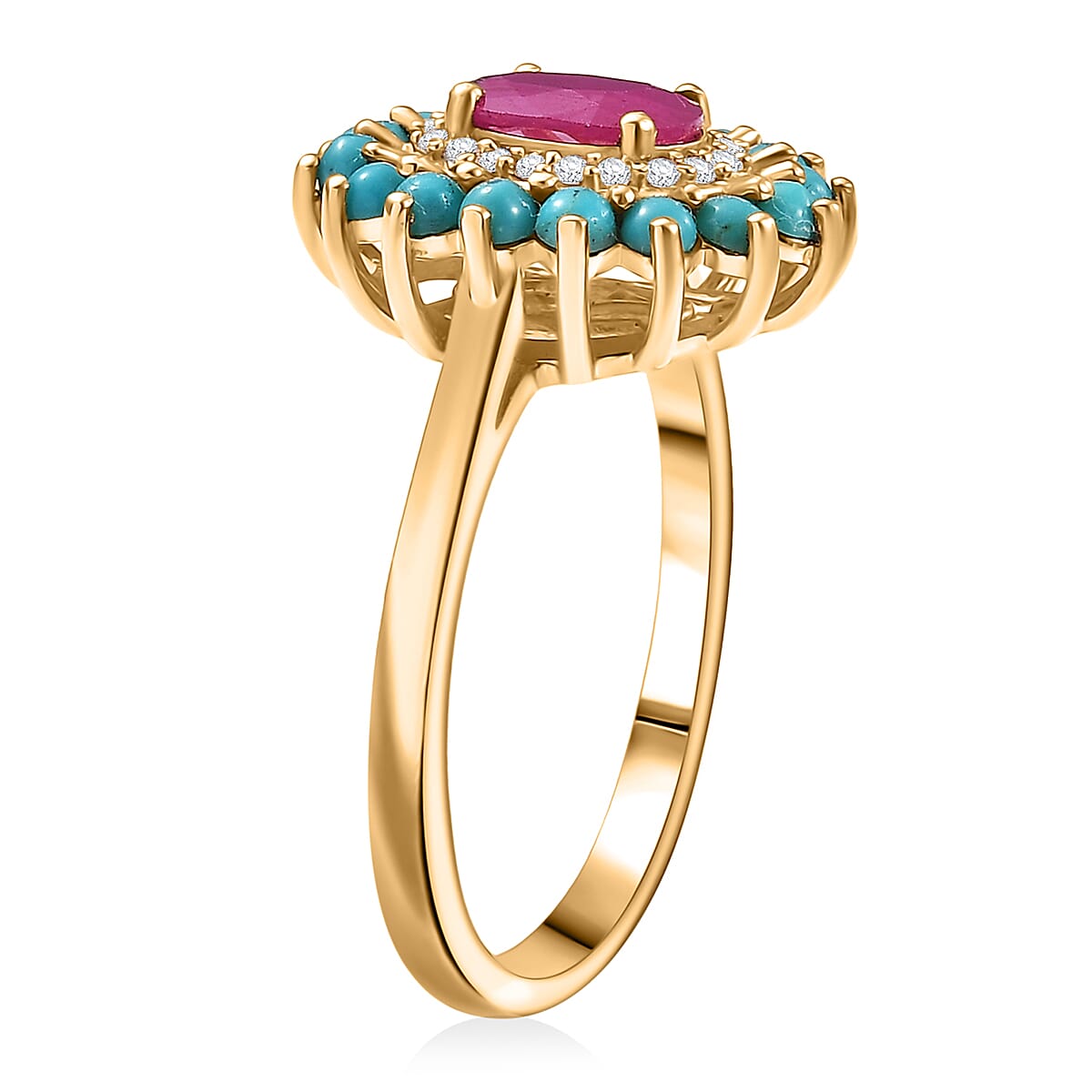 D'Joy Ruby, Multi Gemstone Bloom Ring in 18K Vermeil YG Over Sterling Silver 1.80 ctw (Size 10.0)